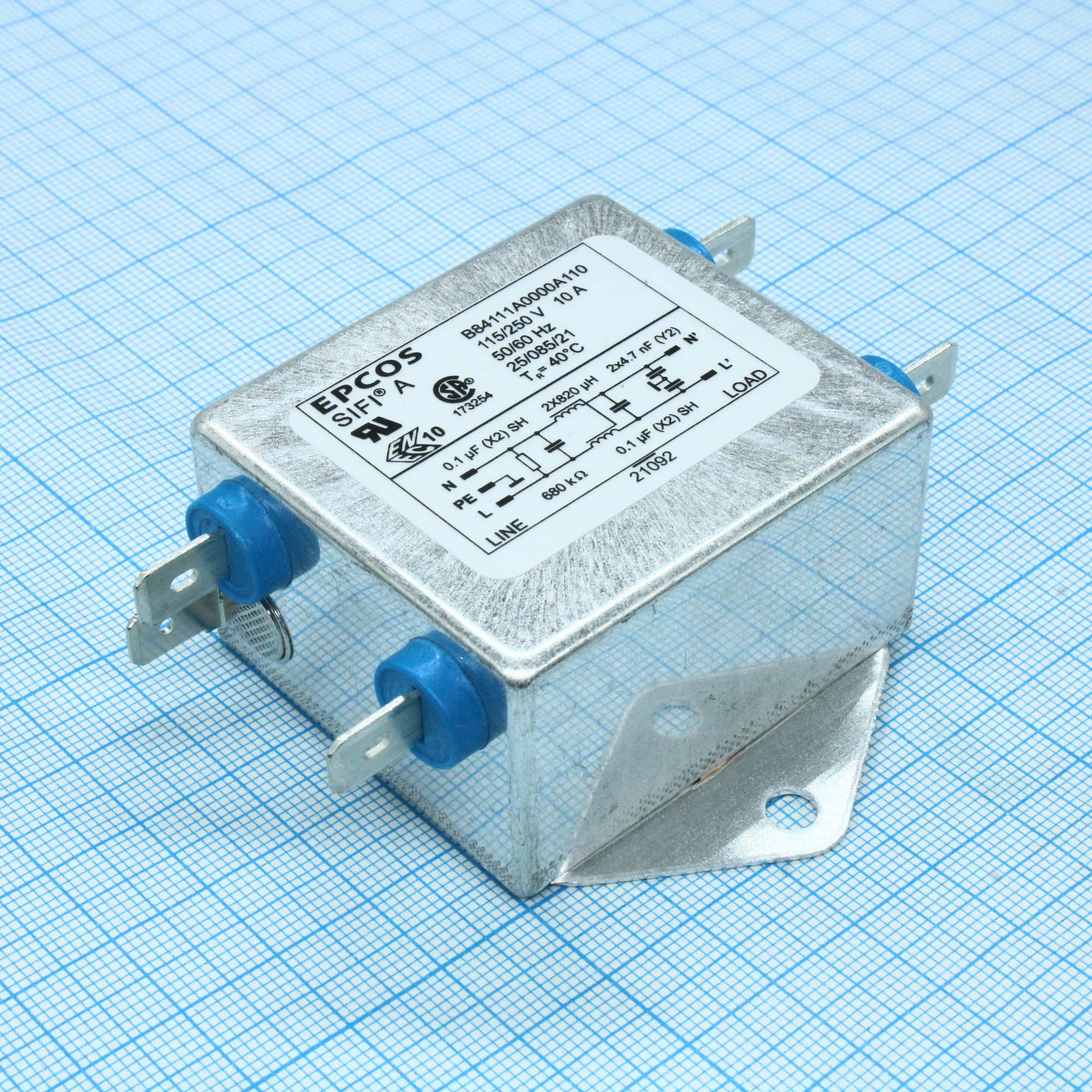 B84111A0000A110 - Сетевой фильтр 2x10A/250V, SIFI-A, 2x0.1мкФ(X2) + 2x4700пФ(Y2), 2x0.82мГн