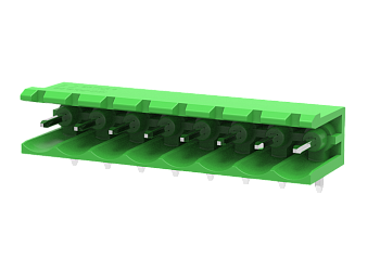 Вилочный разъем на плату MC-PA5.08H07-G-0002 - Вилочный разъем, горизонтальный, на плату, шаг: 5.08 мм, 7 полюсов, фиксация на плате пайкой, исполнение: без боковых стенок, 320V, 18A, цвет: зеленый