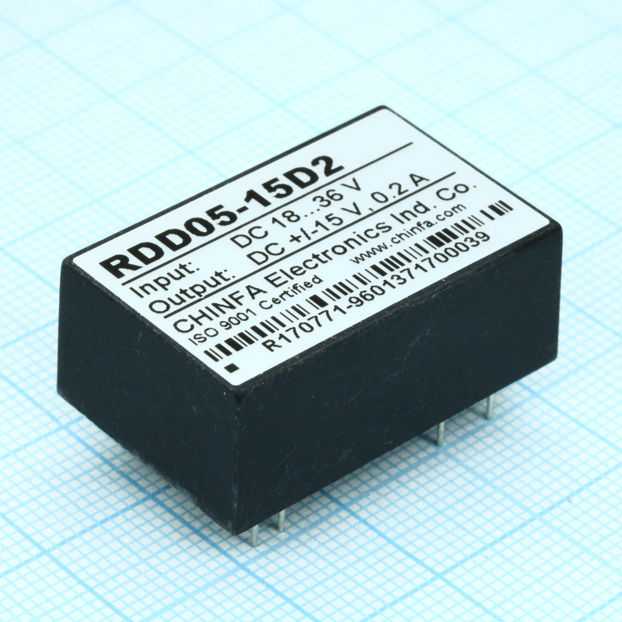 RDD05-15D2 - Преобразователь DC/DC, 6Вт, Uвх=18…36В, Uвых=±15В/±200мА, изоляция 1500В DC, 32х20х12.7мм, -25°С…+71°С