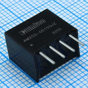 AM2SS-0515SJZ - DC/DC, 2Вт, вход 4.5…5.5В, выход 15В/0.013…0.133А, изоляция 1500В DC, КПД 81%, максимальная емкостная нагрузка не более 560мкФ, SIP4, 11.6x7.55x10.16мм, -40…85°C, пластик
