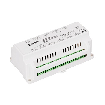 INTELLIGENT ARLIGHT Сплиттер SMART-DMX512-306-72-DIN (12-48V, 2-in, 6-out, RS-485) 038937 - Сплиттер (усилитель) DMX512 сигнала. Вход - 2 порта DMX512, выход - 6 портов DMX512. Напряжение питания DC 12-48V, разъемы RS-485 (терминальные клеммы). Габариты 1