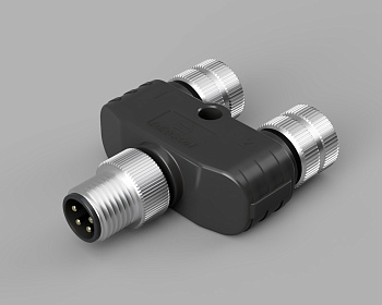 Распред. устройство FY-M8A-04M-M8A-04F-T-0100 - Распределительное устройство, Y-образное, 4 полюса, 1 вход (вилка) / 2 выхода (розетка), M8, A-Code, 3А, 60V, пластик