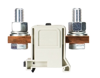 Клемма болтовая RFK 1 / 240 FM S35 - Сильноточная болтовая клемма, тип фиксации провода: перевернутый болт-перевернутый болт, номинальное сечение: 240 мм кв., 415A, 1000V, ширина: 42 мм, цвет: серый, тип монтажа: DIN 35