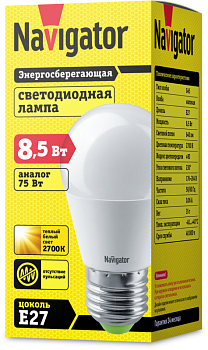Лампа светодиодная 61 336 NLL-G45-8.5-230-2.7K-E27 8.5Вт шар матовая 2700К тепл. бел. E27 640лм 176-264В 61336