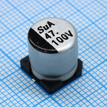 TS13CA2A470MKT000R - SMD Конденсатор алюминиевый электролитический 100В, 47мкФ ±20%, размер 10 X 10.5мм, 0.7 Ом, 200мА, 5000ч, 105С