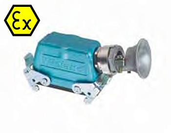 Крышка разъема Ex 99.736.3329.7 - Крышка разъема на кабель, типоразмер 16B, взрывозащищита, с уплотнителем, 1 кабельный ввод M32x1,5, с разгрузкой на изгиб, IP54, с боковым расположением, с двумя защелками, материал корпуса: цинковый сплав