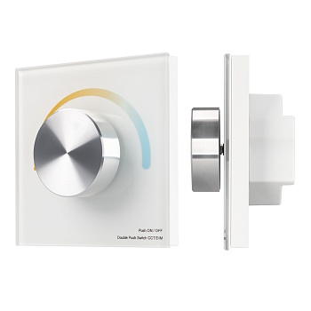 Панель SMART-P2-MIX-G-IN White (3V, Rotary, 2.4G) 033754 - Встраиваемая роторная панель 2.4 ГГц, цвет белый. Материал - стекло/пластик. Для управления мультибелыми источниками света (ШИМ). Управление яркостью с помощью роторного вращателя. Питание/рабочее