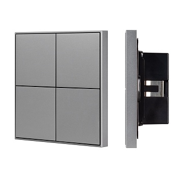 INTELLIGENT ARLIGHT Кнопочная панель KNX-304-23-IN Grey (BUS, Frame) 038402 - Универсальная многофункциональная встраиваемая настенная панель для систем KNX. 4 рокерные клавиши, 1 клавиша может выполнять функции 2-х клавиш. Тонкая рамка, материал - алюмин