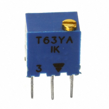 T63YA102KT20 - Потенциометр многооборотный керметный 1кОм 0,25Вт ±10% 1.8мм (6.8 X 5 X 7.8мм) Pin