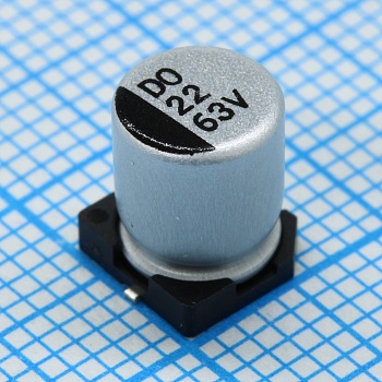 CD063M220E7DPKKKV00R - Конденсатор алюминиевый электролитический 22мкФ 63В ±20% (6.3 X 7.7мм) для поверхностного монтажа 1.4Ом 185мА 2000час 105°С лента на катушке