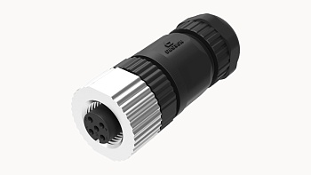 Розеточный разъем PB-M12A-05P-FF-SL7001 - Розеточный разъем на кабель, 5 полюсов, M12, прямой, винтовая фиксация провода, A-Code, диаметр кабеля: 4,0-8,0 мм, сечение: 0,25 - 0,52 мм кв., 4А, 60V, корпус из пластика, резьбовой фиксатор разъемного соединени