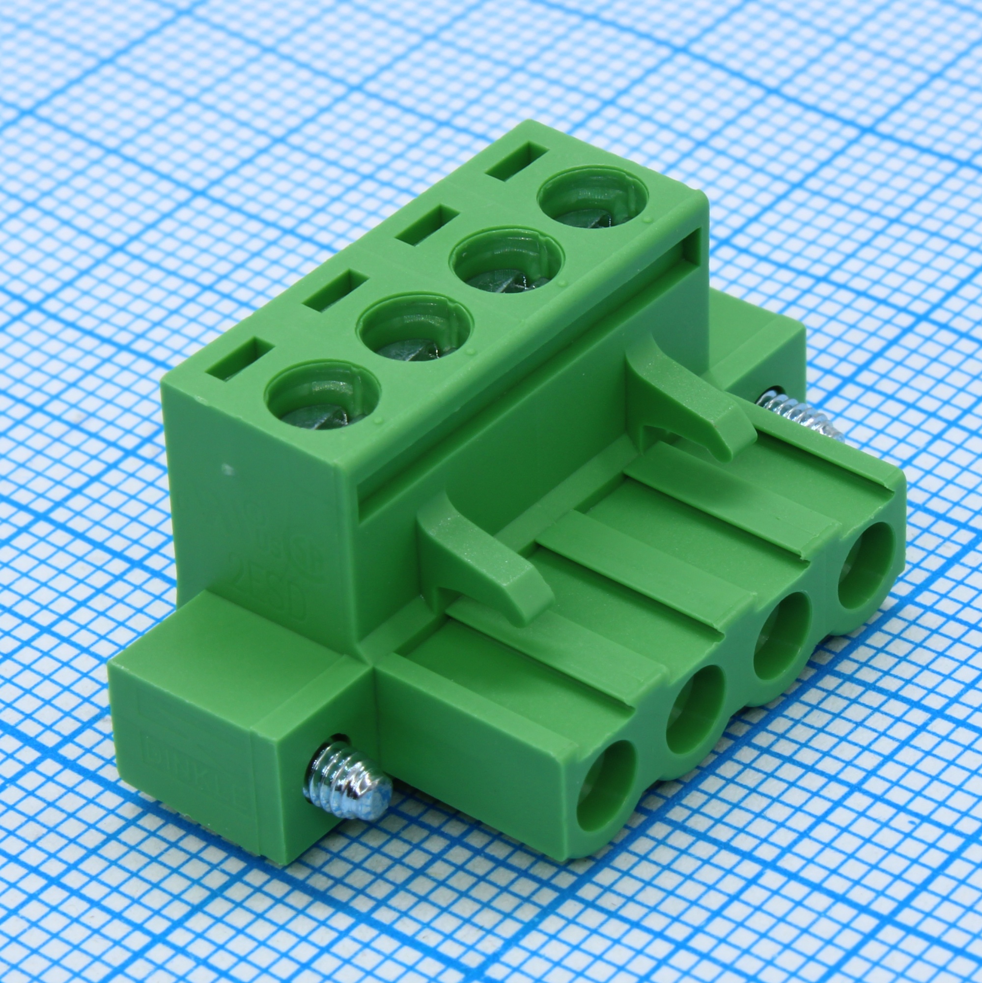 2ESDVM-04P - шаг: 5.08мм, пров: 2.50мм.кв, 300V, 15A, 4 конт., разъемн. розетка каб. угловая с винт. фиксат., h = 15.00мм, цвет: