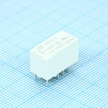 HFD3/12 - Сверхминиатюрное сигнальное реле серия HFD3 2A DPDT (две группы на переключение) катушка 12В монтаж в отверстие