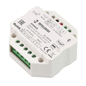 INTELLIGENT ARLIGHT Диммер SMART-0-10V-301-72-DIM-PD-IN (230V, 1x20mA, ZB, 2.4G) 037347 - Диммер для одноцветных источников света (0/1-10V). Питание/рабочее напряжение AC 100-240V. DIP переключатель 0-10V/1-10V. Корпус - PVC. Габариты 52х52х26 мм, встраив