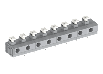 Розеточный разъем на плату 235406/010 - Клемма, горизонтальный подвод кабеля, на плату, шаг: 10.0 мм, 6 полюсов, фиксация провода push-in, исполнение: два вывода на контакт, 1000V, 17,5A, цвет: серый