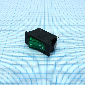 RK1-17 1X1 B/G"0-" - Выключатель клавишный ON-OFF без подсветки цвет корпуса (черный) цвет кнопки (зеленый)