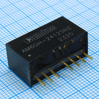 AM6GH-2412SNZ - DC/DC, 6Вт, вход 9…36В, выход 12В/0.5А, изоляция 1600В DC, КПД 86%, максимальная емкостная нагрузка не более 470мкФ, вход On/Off, SIP8, 22x9.5x12мм, -40…105°C, пластик