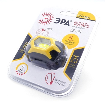 Фонарь налобный ЭРА GB-701 Практик - Фонарь налобный ЭРА Практик GB-701 5W(150lm) COB (3xR03) красн.реж. пластик сенсор 4 реж., бл