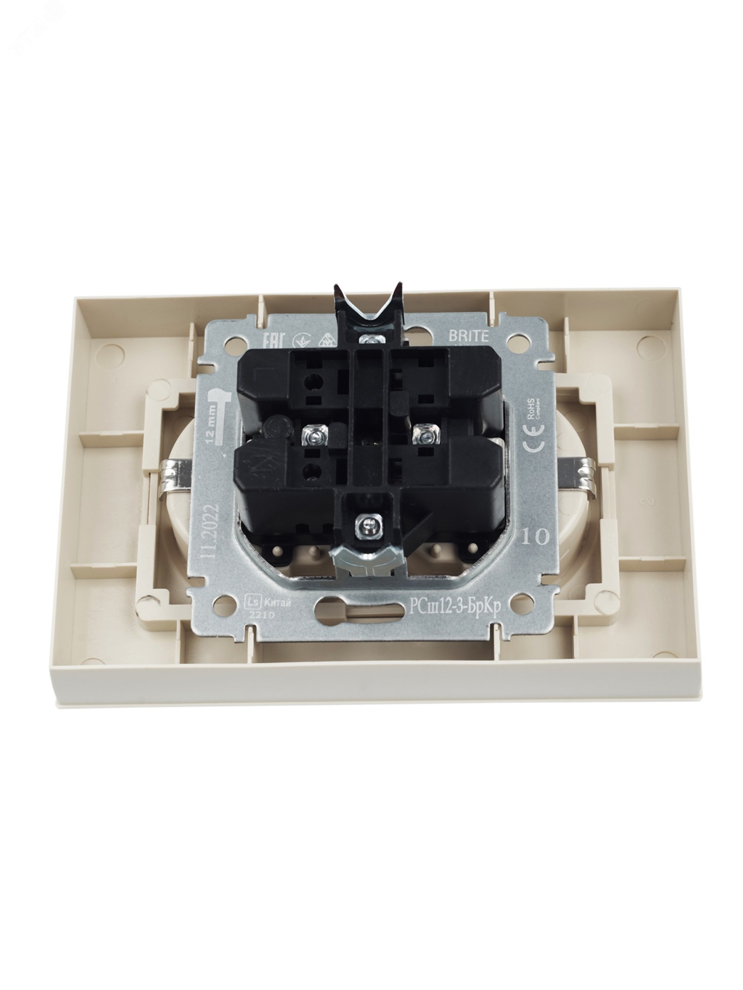 Розетка 2-м СП BRITE РСш12-3-БрКр 16А в сборе с заземл. защ. шторки беж. BR-R24-16-K10-F