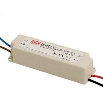 LPV-20-12 - AC-DC, 20Вт, IP67, вход 90…264В AC, выход 12В/1.67A, изоляция 3000В AC, в кожухе 118х35х26мм, -30…+70°С