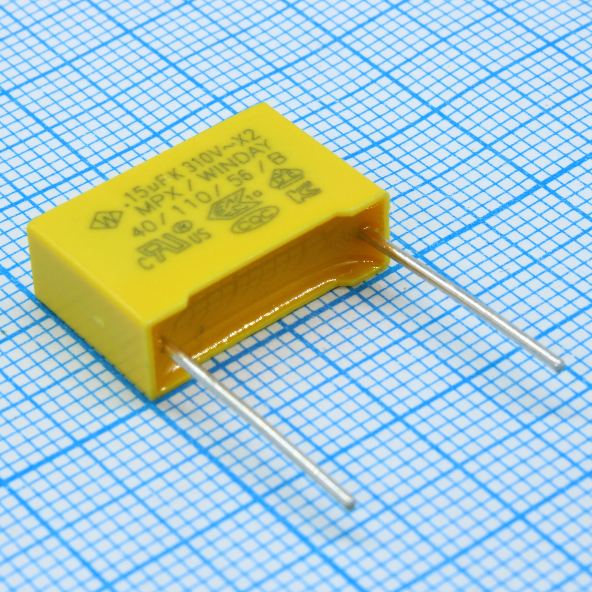 SMXVG154KD2XXAB1515 - Пленочный конденсатор X2, 310VAC, 0.15мкФ ± 10%,  размер 18 х 6 х 12 мм, Р=15 мм, +110°C