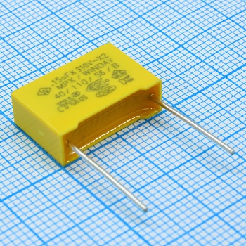 SMXVG154KD2XXAB1515 - Пленочный конденсатор X2, 310VAC, 0.15мкФ ± 10%,  размер 18 х 6 х 12 мм, Р=15 мм, +110°C