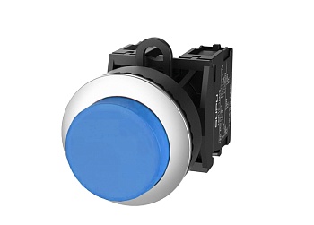 Кнопка выпуклая (синяя) TS2530-0BM40-R20 - Кнопка круглая выпуклая, без блокировки, без подсветки, утопленное пластиковое переднее кольцо, с плавным нажатием, с контактной группой 2NO, диаметр головки кнопки 36 мм, диаметр посадочного отверстия: 22 мм, цв