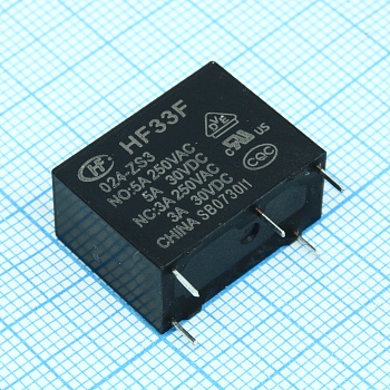 HF33F/024-ZS3 - Сверхминиатюрное силовое реле серия HF33F SPDT (одна контактная группа-два направления) катушка 24В