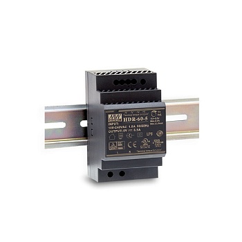 HDR-60-5 - AC-DC, 54Вт, вход 85...264 В AC 47...63Гц/120...370В DC, выход 5В/6.5А, изоляция 3000В AC, в кожухе на DIN-рейку, 52.5х90х54.5мм, -30...+70°С