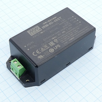 IRM-60-48ST - AC-DC, 60Вт, вход 85...264В AC 47...440 Гц, выход 48В/1.25А, изоляция 3000В AC, в корпусе на шасси, 109x52x33.5мм, -30...+70°C, винтовые зажимы