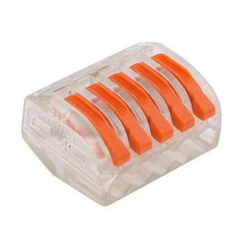 Клемма строительно-монтажная СМК 222-415 5-проводная 0.08-2.5/4кв.мм прозрачная 07-5255-1