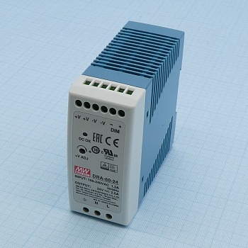 DRA-60-24 - Преобразователь AC-DC на DIN-рейку  60Вт, выход 24В/2.5A, рег. вых 24…30В, димминг 3 в 1, вход 90…264V AC, 47…63Гц /127…370В DC, изоляция 3000В AC,  40х90х100мм, -30…+70°С