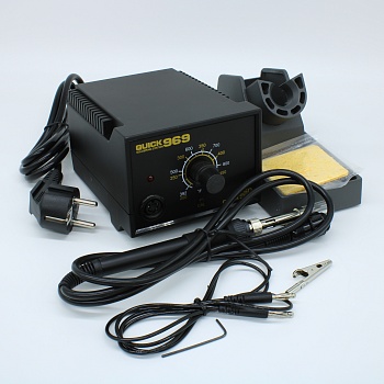 QUICK 969 ESD - Паяльная станция с регулировкой температуры 200-480°C, стабильность ±1°C, 60W, керамический нагревательный элемент Hakko, жала 960 серии