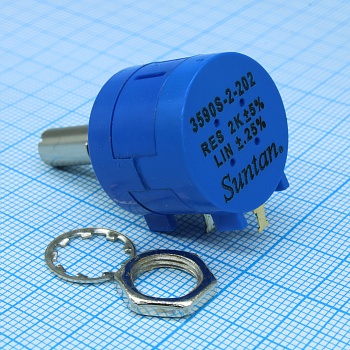 TSR-3590-S-2-202R - Потенциометр 2 кОм 2Вт ±5%, многооборотный прецизионный ±0.5%, вал 6.34мм
