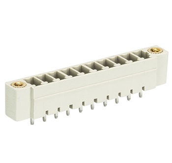 Вилка Wiecon 8513 S / 10 G F - Вилочный разъем, вертикальный, на плату, с монтажными фланцами, шаг 3,5 мм, 10 полюсов, фиксация на плате пайкой, 250V, 8А, без маркировки, цвет: серый, серия 8513 S GF