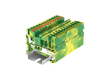 Заземляющая клемма TP2.5-2-1-PE - Заземляющая клемма, для подключения разъема, тип фиксации провода: push-in, номинальное сечение: 2,5 мм кв., ширина: 5,2 мм, цвет: желто-зеленый, тип монтажа: DIN 35
