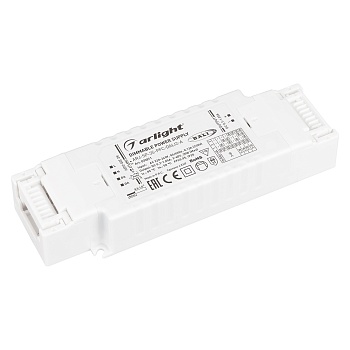 Блок питания ARJ-SP-35-PFC-DALI2-A (35W, 3-40V, 0.7-1.05 A) 033811 - Диммируемый токовый блок питания с управлением DALI 2.0 и функцией Push Dim с гальванической развязкой. Питание 220-240AC. Выход 3-40V - ток 700/750/800/850 mA, выход 3-38V - 900 mA, вых