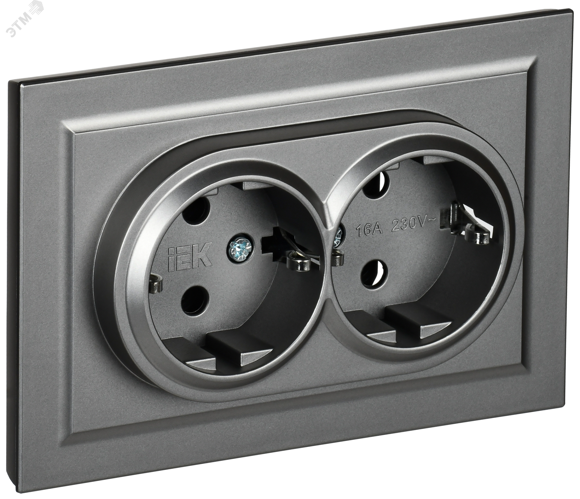 Розетка 2-м СП BRITE РСш12-3-БрС 16А в сборе с заземл. защ. шторки сталь BR-R24-16-K46-F