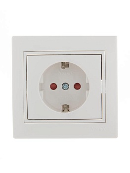 Розетка 1-м СП Mira 16А IP20 с заземл. защ. шторки с бел. вставкой керамика бел. 701-0202-124