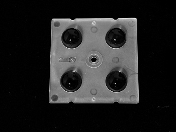 ALHB50D4LED5050T60G - Групповая квадратная линза 2x2 на 4 светодиода 5050/3535/3030 эфф=90%, ~60°,  50x50mm   H:8.5mm, PC