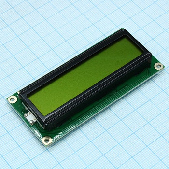 WH1601A-YYH-CTK# - ЖКИ знакосинтезирующий 16 x 1, STN Желто-зеленый Позитивный/прозрачно-отражающий светодиодная подсветка желто-зеленая размеры 80x36 мм, видимая область 66x16 мм, -20...70°C, контактные площадки сверху 15 выводов