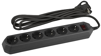 Сетевой фильтр USF-6es-3m-B с базовой защитой с заземлением с выключателем 6 розеток 3м 10А черный Б0037263