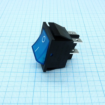 RK1-01 2X1N B/BL"0-" - Выключатель клавишный ON-OFF с подсветкой цвет корпуса (черный) цвет кнопки (синий)