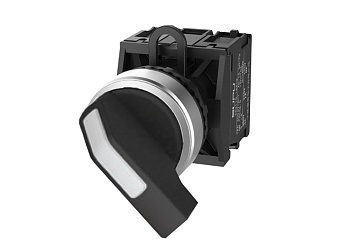 Селекторный переключатель (черный) TS2520-1BB60-S20 - Переключатель, длинная ручка, 2-х позиционный без самовозврата, без подсветки, алюминиевое переднее кольцо, с мгновенным нажатием, с контактной группой 2NO, диаметр головки кнопки 29,5 мм, диаметр поса