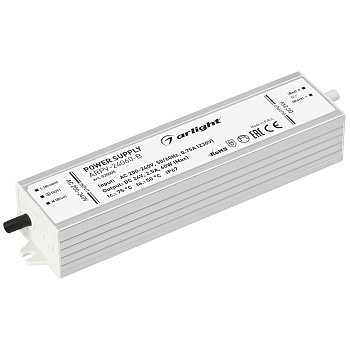 Блок питания ARPV-24060-B (24V, 2.5A, 60W) 020005 - Источник напряжения с гальванической развязкой для светодиодных изделий. Входное напряжение 200-240 VAC. Выходные параметры: 24 В, 2,5 А, 60 Вт. Встроенный PFC >0,5. Герметичный алюминиевый корпус IP 67.