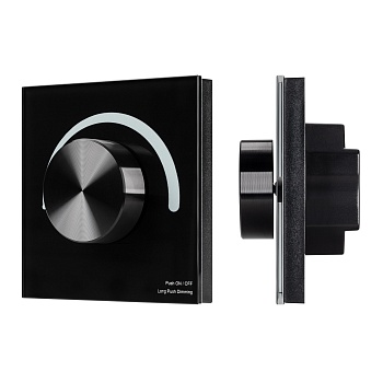 Панель SMART-P99-DIM-G-IN Black (230V, 1.5A, 0/1-10V, Rotary, 2.4G) 028433 - Встраиваемая роторная панель RF 2.4 ГГц, цвет чёрный. Материал - стекло. Выходной сигнал 0/1-10V. Управление яркостью с помощью роторного вращателя. Работает в режиме master/slav