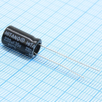 ECR221M35BA - Конденсатор алюминиевый  электролитический 220мкФ 35В ±20% (8 X 14мм) радиальные выводы 3.5мм 385мА 2000час 85°С россыпь