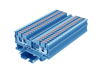 Проходная клемма TP2.5-4-BU - Проходная клемма, 4 точки подключения, push-in, номинальное сечение: 2,5 мм кв., 24A, 500V, ширина: 5,2 мм, цвет: синий, тип монтажа: DIN 35