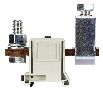 Клемма болтовая RFK 1 / 240 FMK S35 - Сильноточная болтовая клемма, тип фиксации провода: зажим-перевернутый болт, номинальное сечение: 240 мм кв., 415A, 1000V, ширина: 42 мм, цвет: серый, тип монтажа: DIN 35