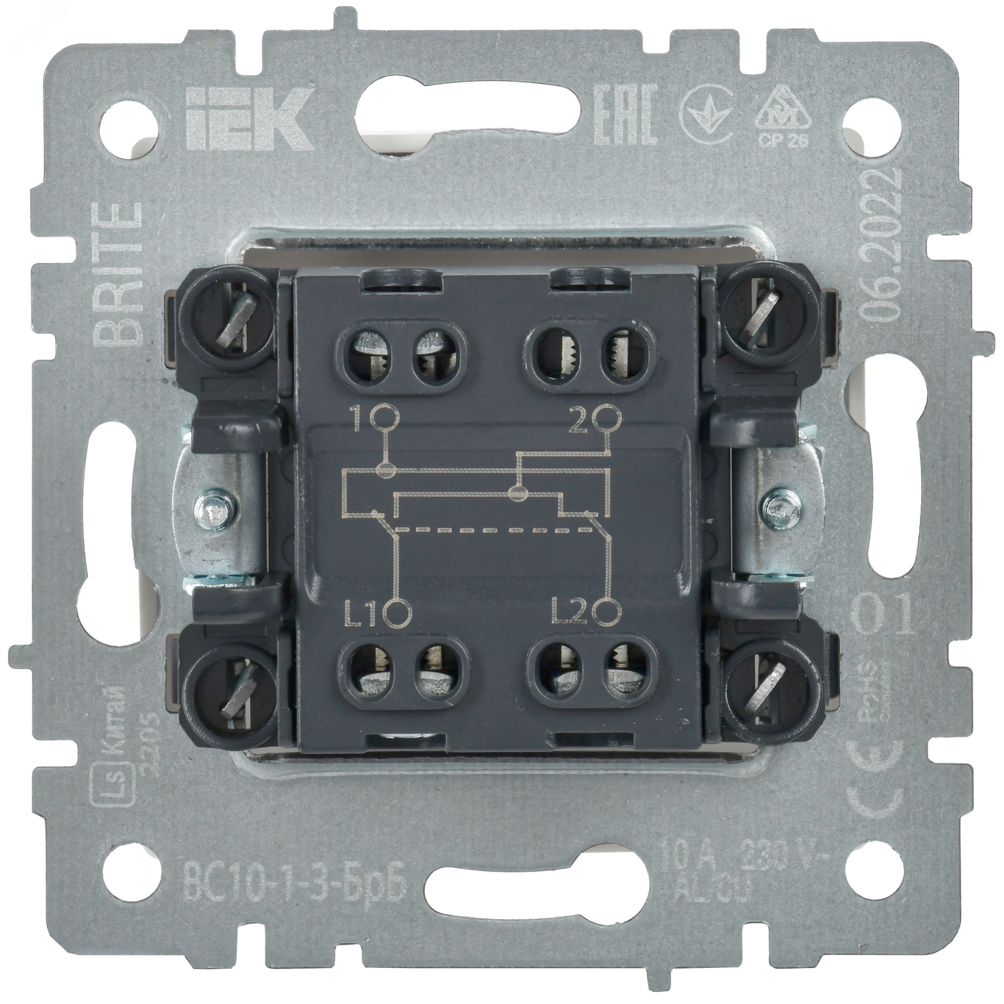 Выключатель перекрестный 1-кл. СП BRITE 10А ВС10-1-3-БрБ бел. BR-V13-0-10-K01
